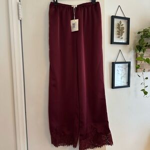 Elegant Burgundy Lace Hem Pants